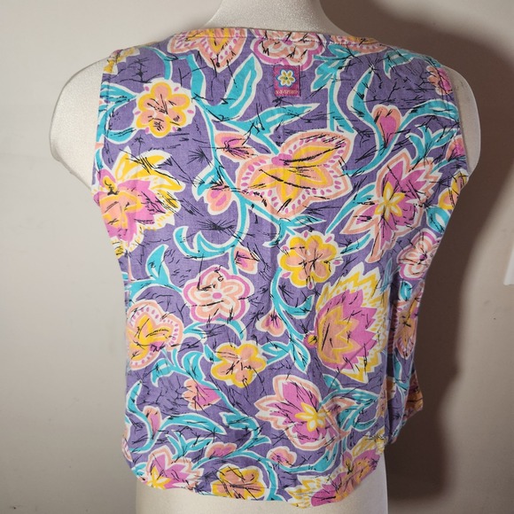 EZ Spirit y2k Floral Print Blouse Top Purple Pink Yellow Aqua Size 16 adult Sm - Picture 3 of 6